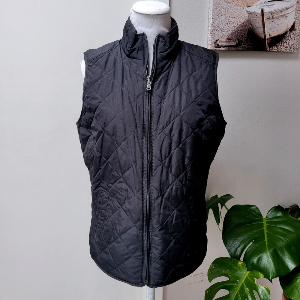 Lauren Ralph Lauren Quilted Vest Large‎ Black Brown Plaid Sleeveless Reversible